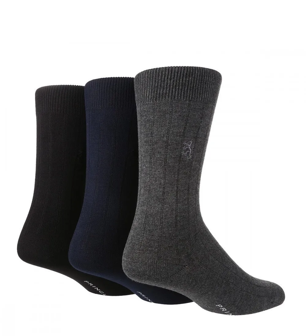 3 Pair Pringle Black Label Mens Ribbed Bamboo Socks