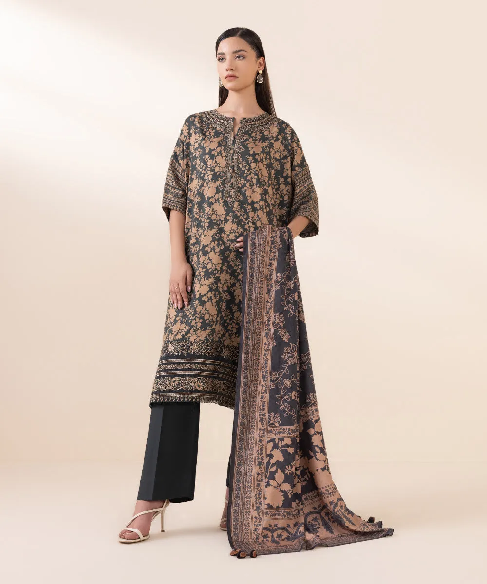 3 Piece - Embroidered Linen Suit