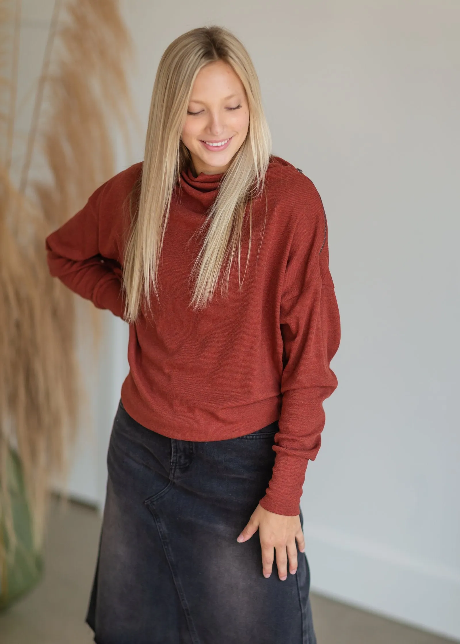 Brick Ribbed Side-Zip Knit Top - FINAL SALE
