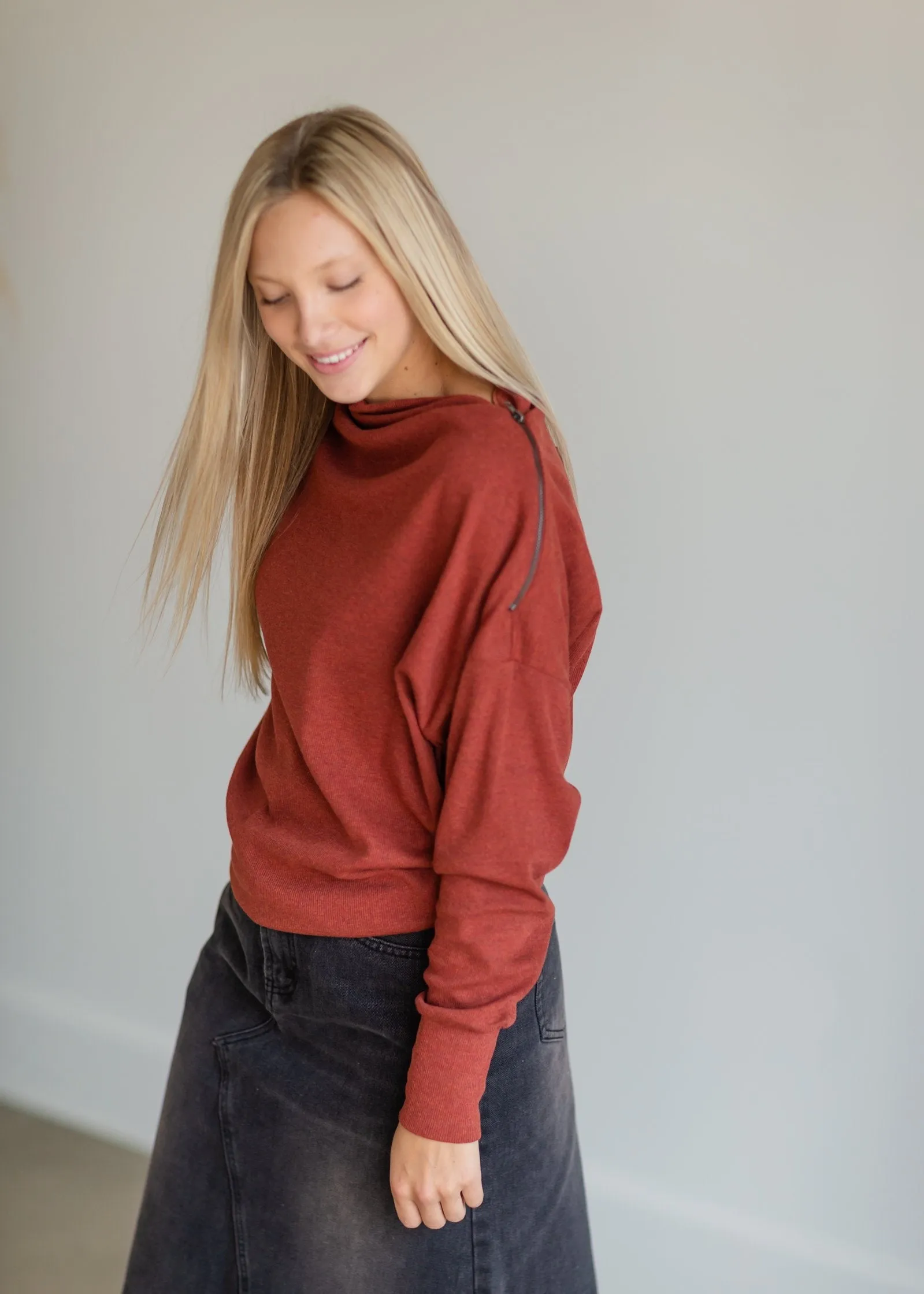 Brick Ribbed Side-Zip Knit Top - FINAL SALE