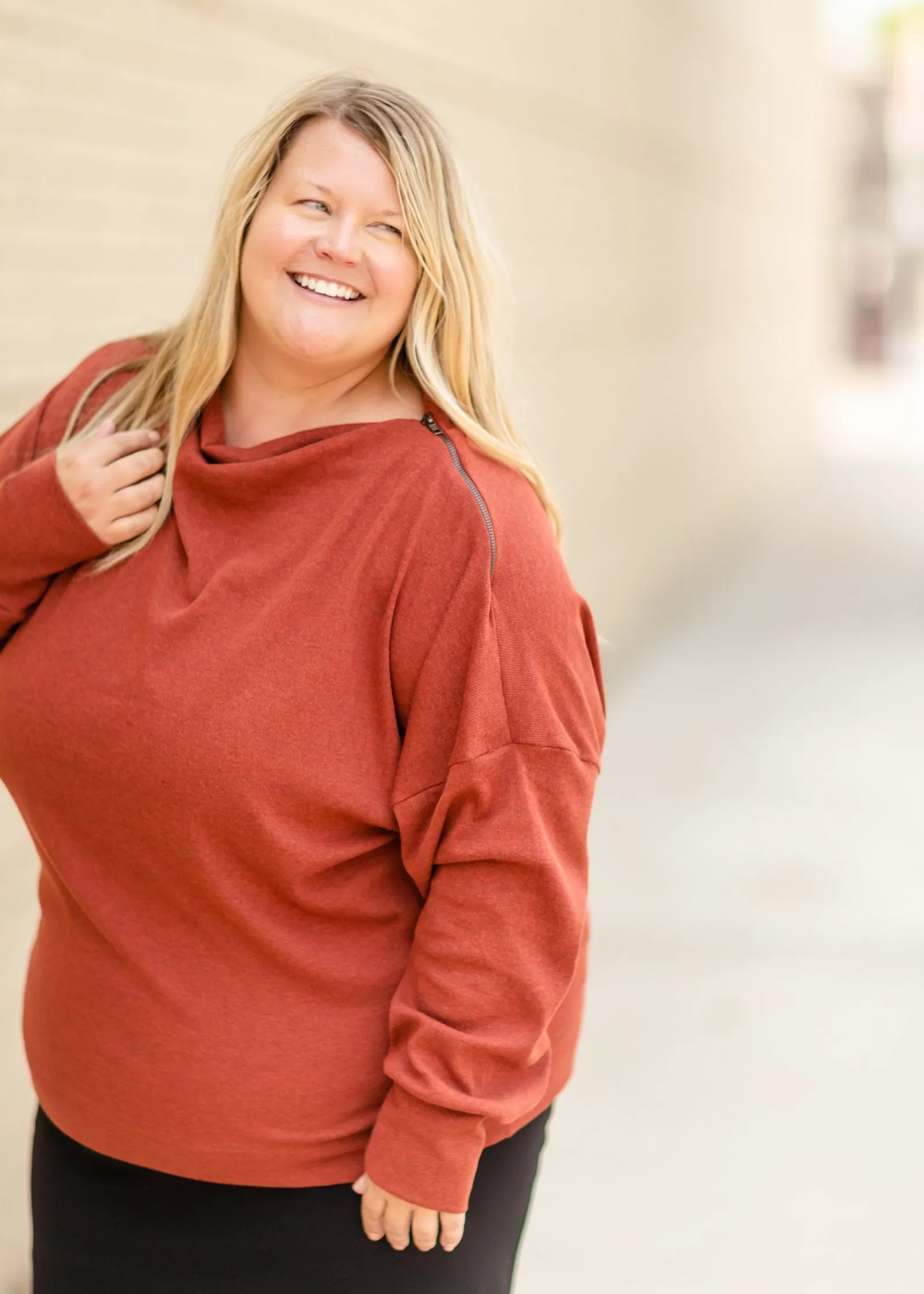 Brick Ribbed Side-Zip Knit Top - FINAL SALE