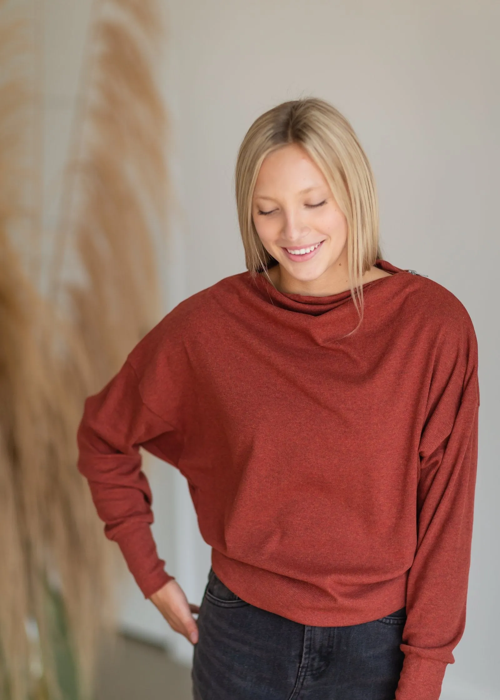 Brick Ribbed Side-Zip Knit Top - FINAL SALE