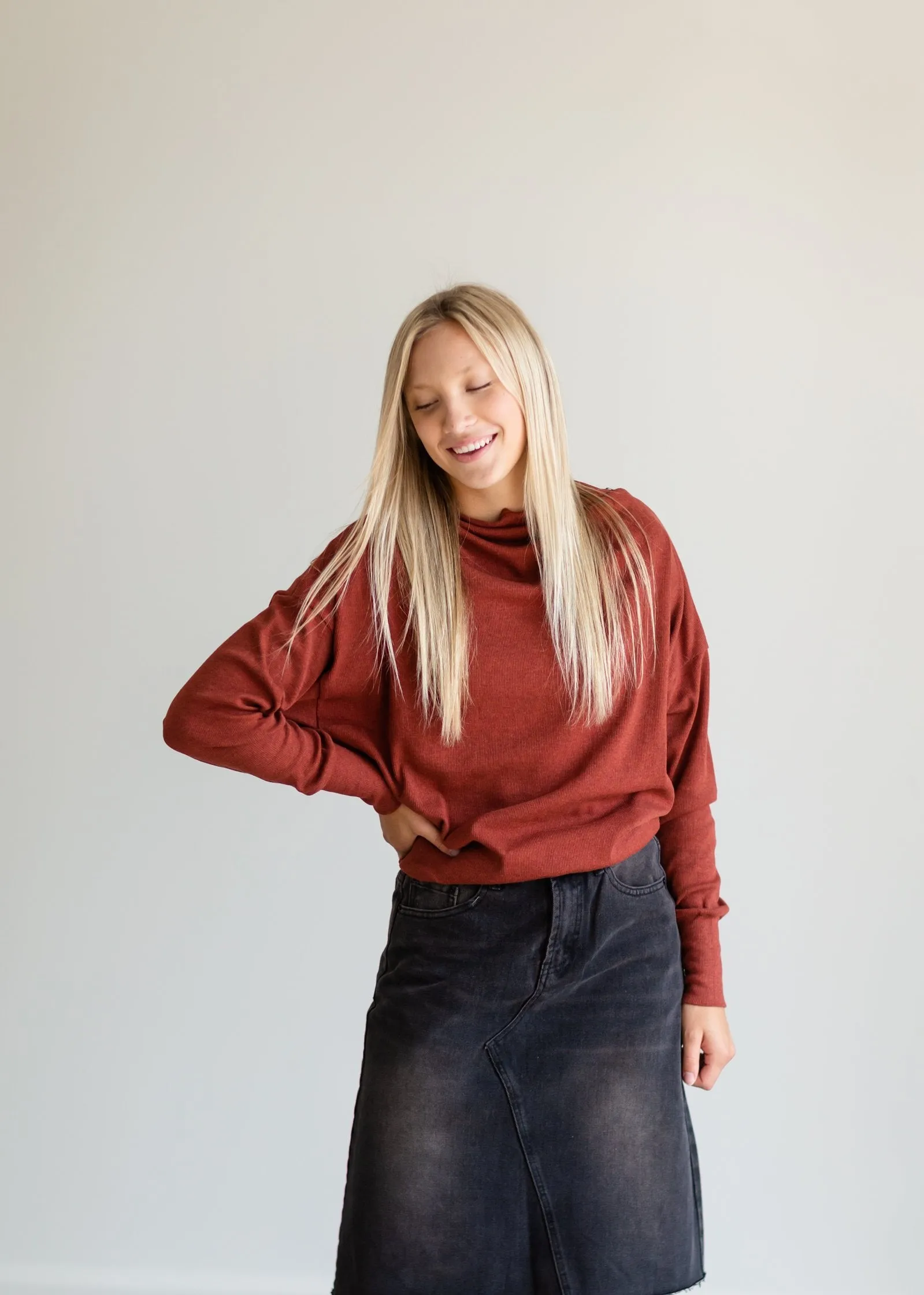 Brick Ribbed Side-Zip Knit Top - FINAL SALE