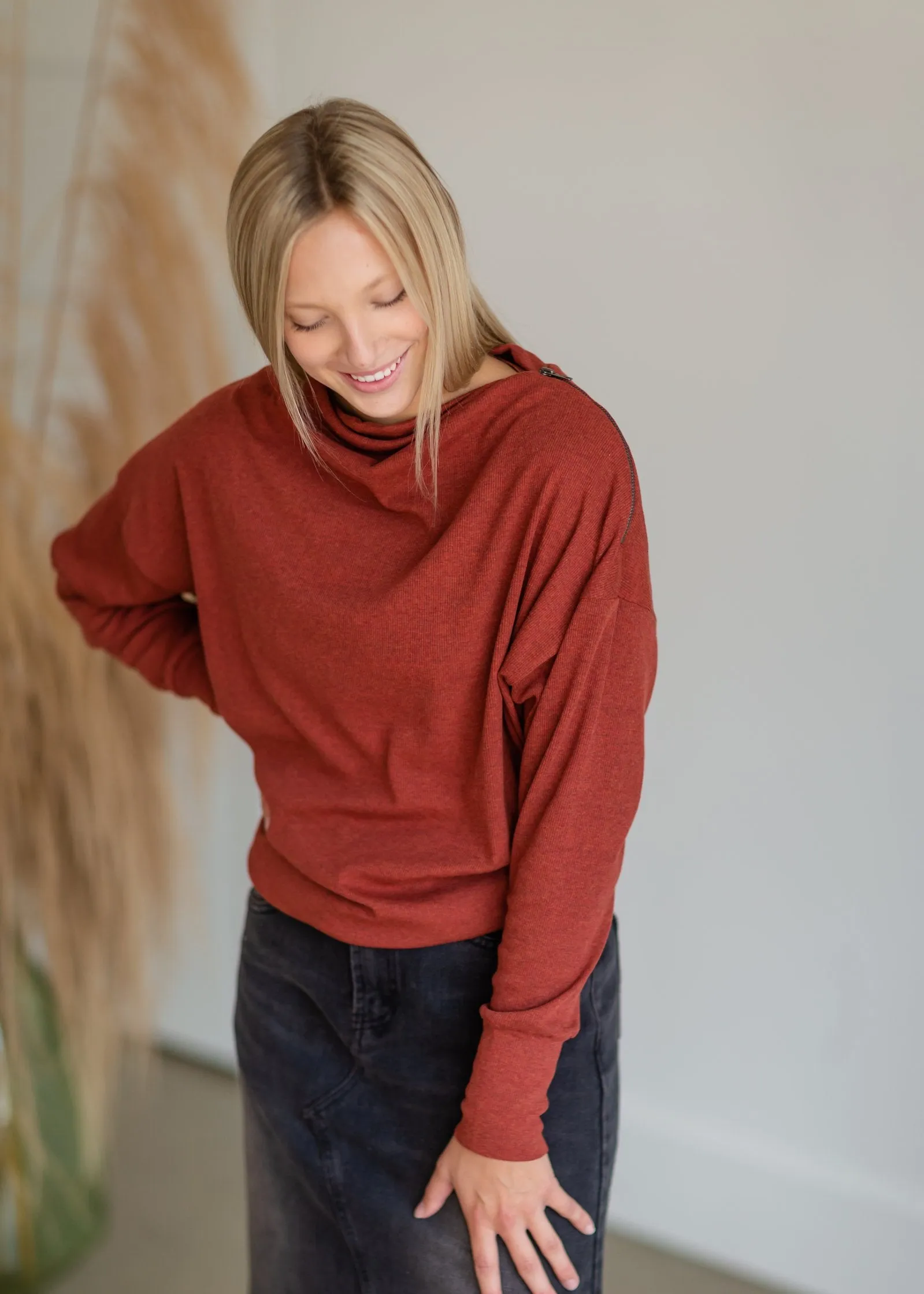 Brick Ribbed Side-Zip Knit Top - FINAL SALE