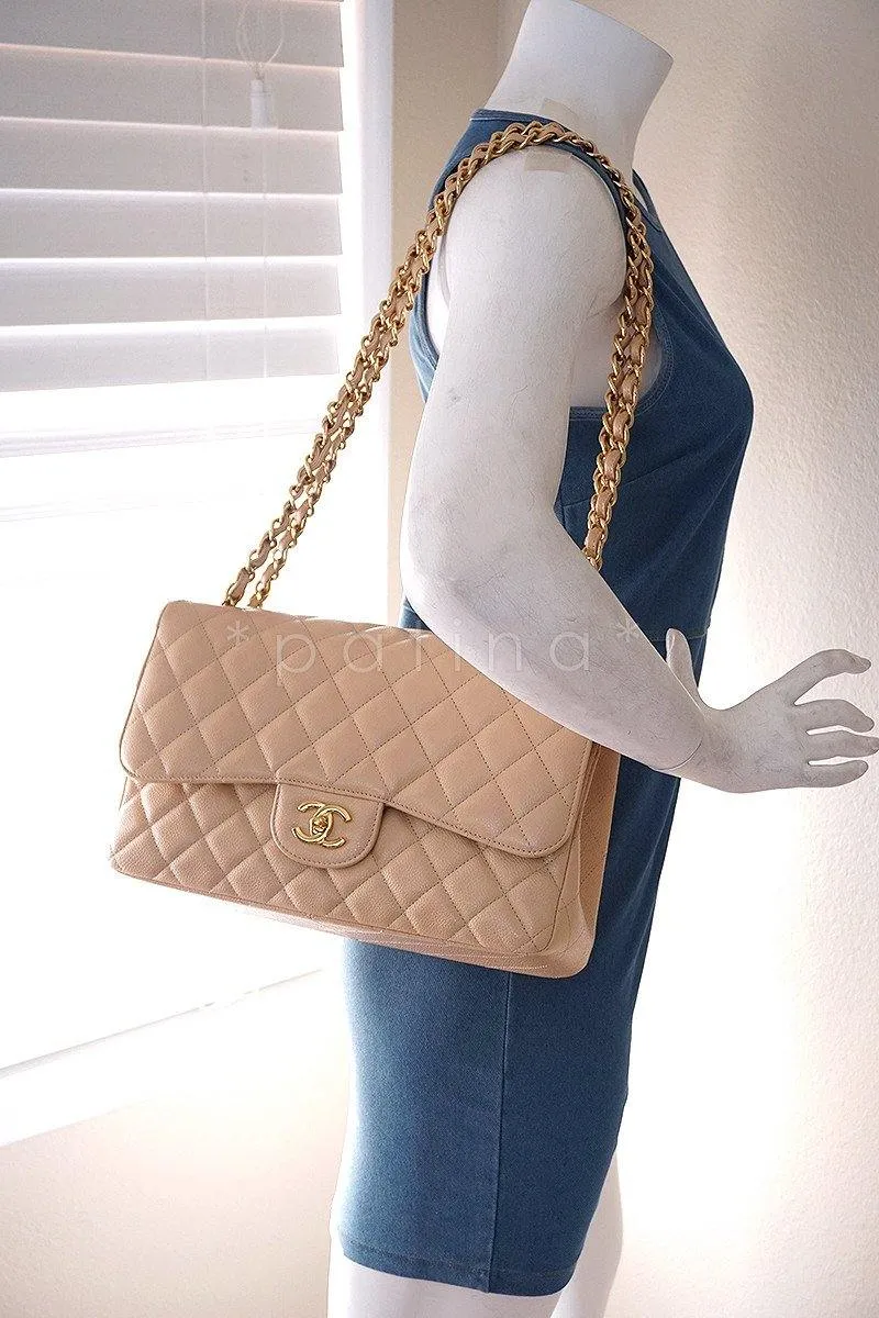 Chanel Beige Clair Caviar Jumbo 2.55 Classic Double Flap Bag