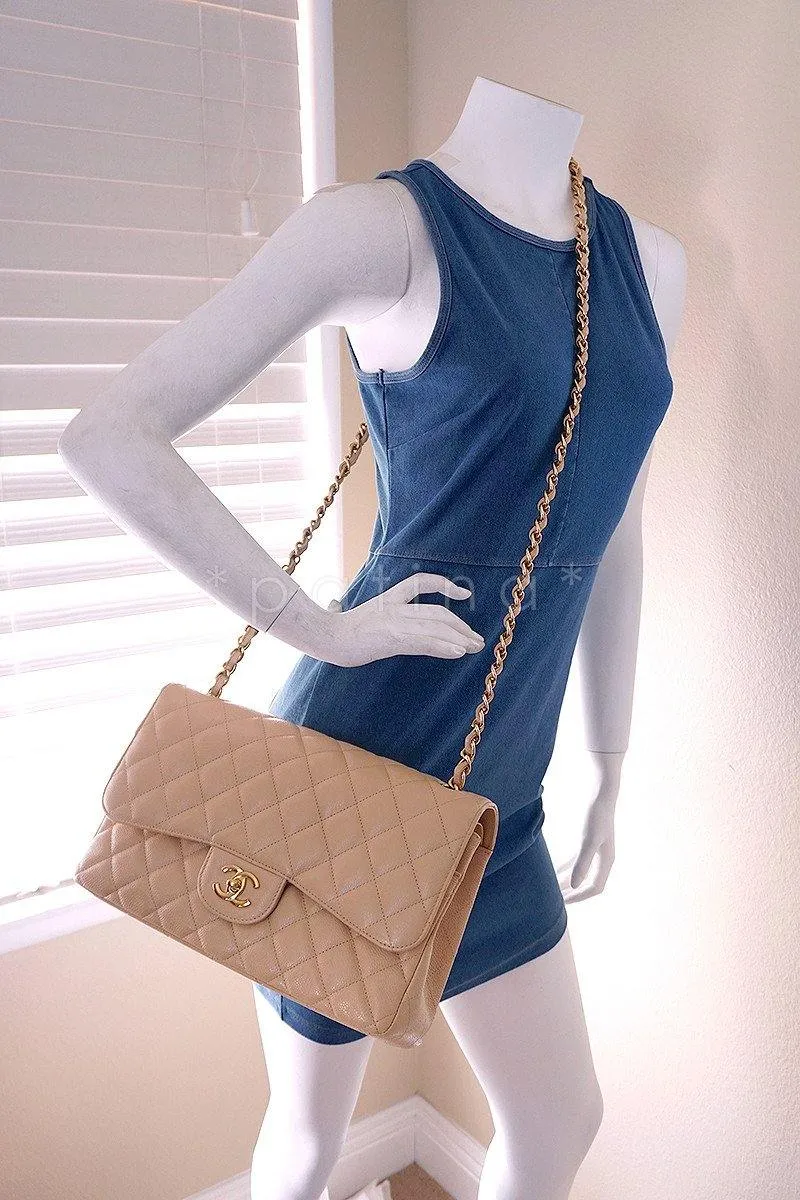 Chanel Beige Clair Caviar Jumbo 2.55 Classic Double Flap Bag