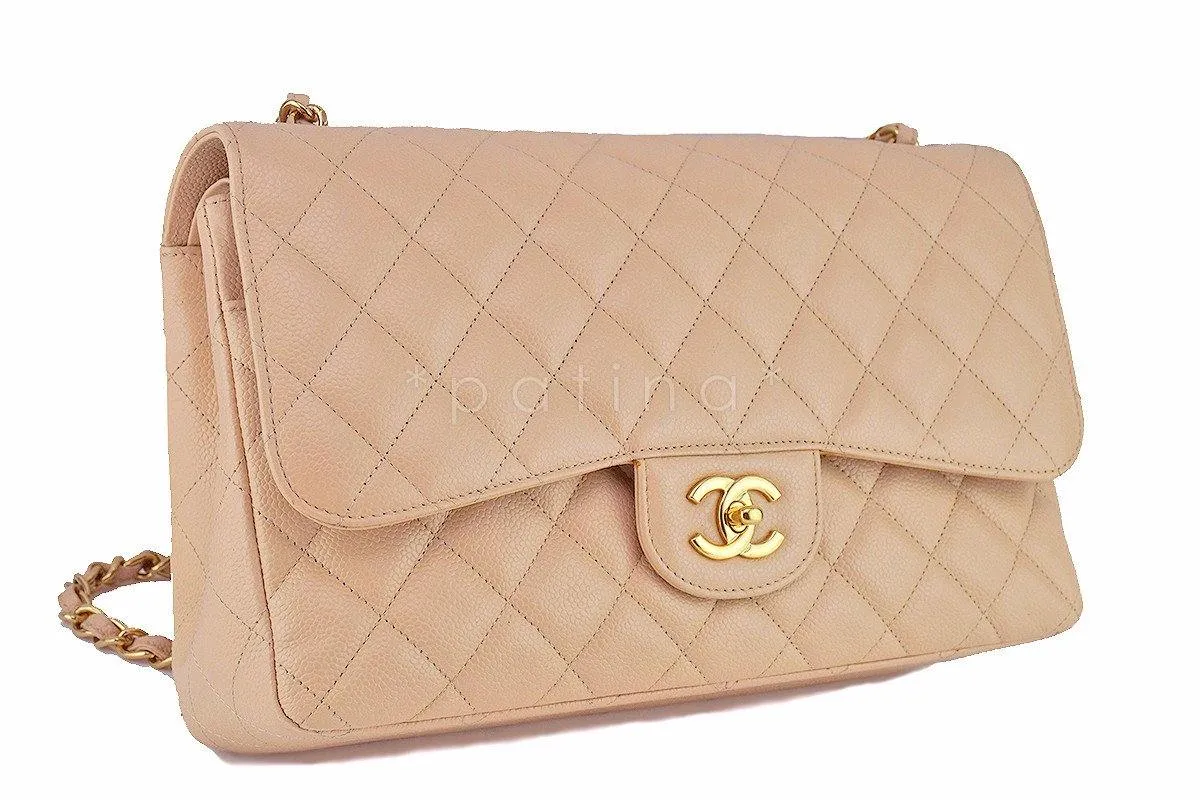 Chanel Beige Clair Caviar Jumbo 2.55 Classic Double Flap Bag