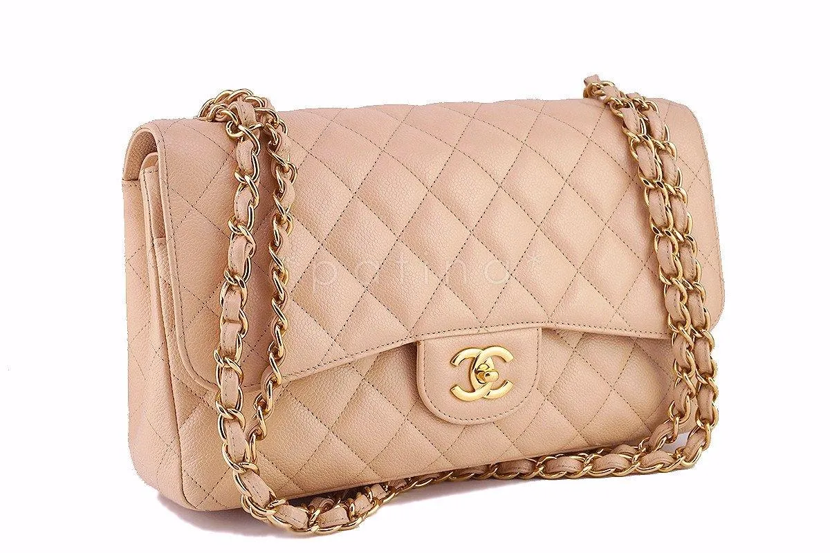 Chanel Beige Clair Caviar Jumbo 2.55 Classic Double Flap Bag