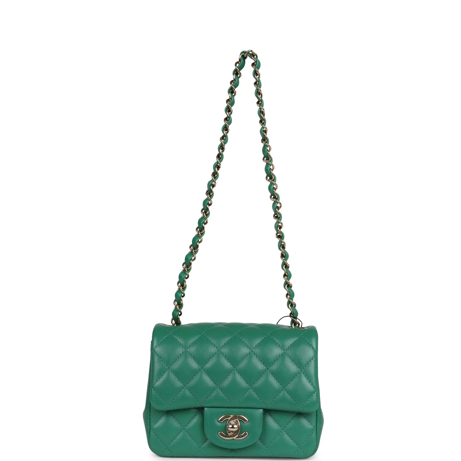 Chanel Mini Square Flap Bag Green Lambskin Gold Hardware