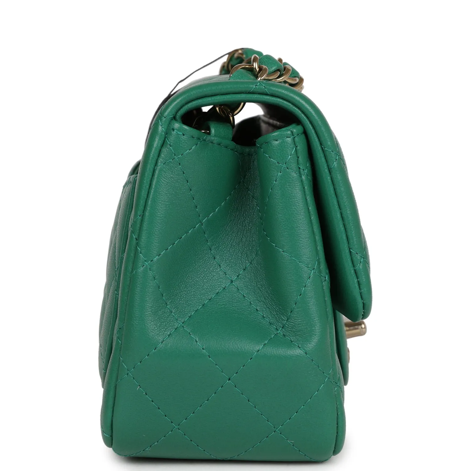 Chanel Mini Square Flap Bag Green Lambskin Gold Hardware