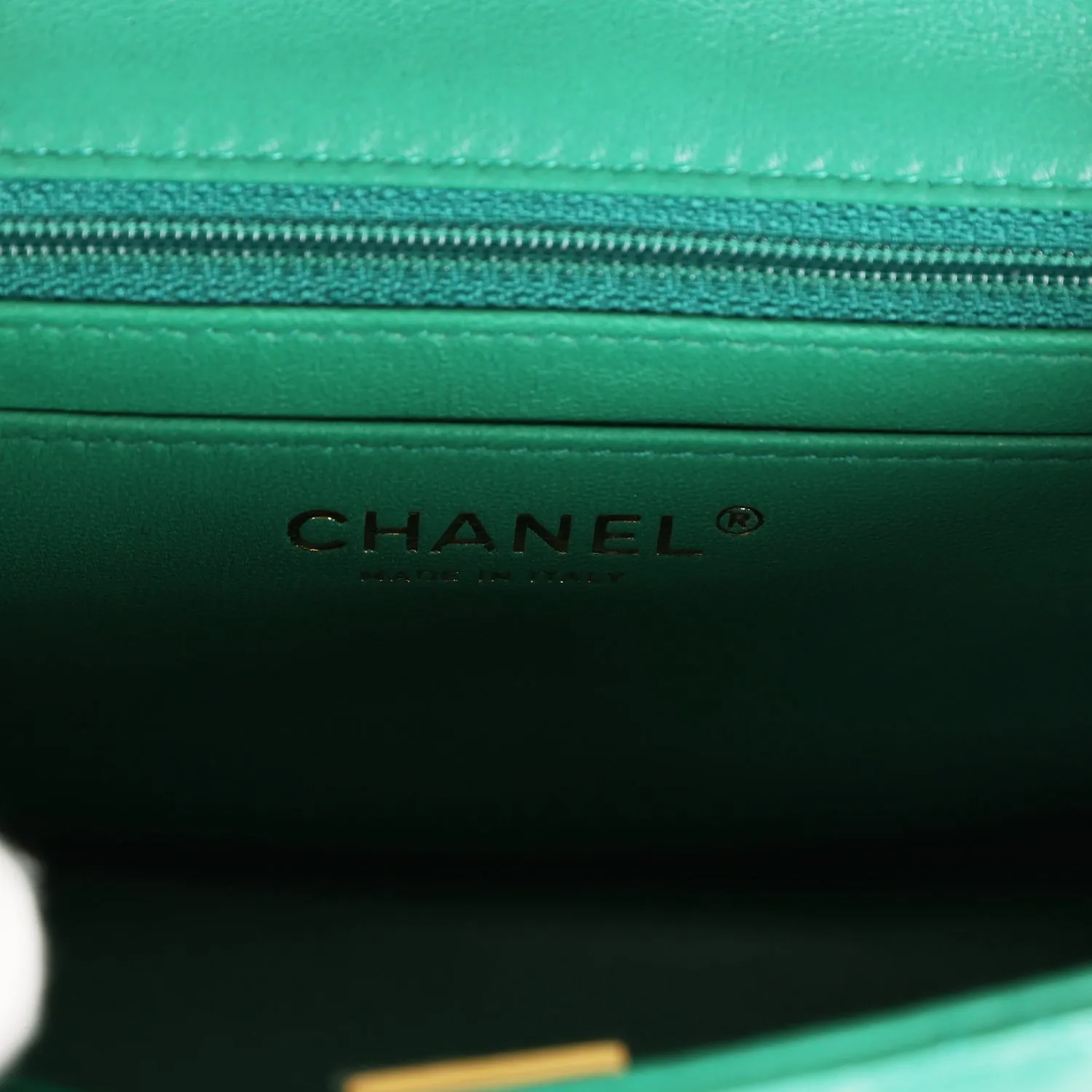 Chanel Mini Square Flap Bag Green Lambskin Gold Hardware