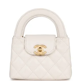 Chanel Nano Kelly Shopper White Shiny Aged Calfskin Brushed Gold Hardware