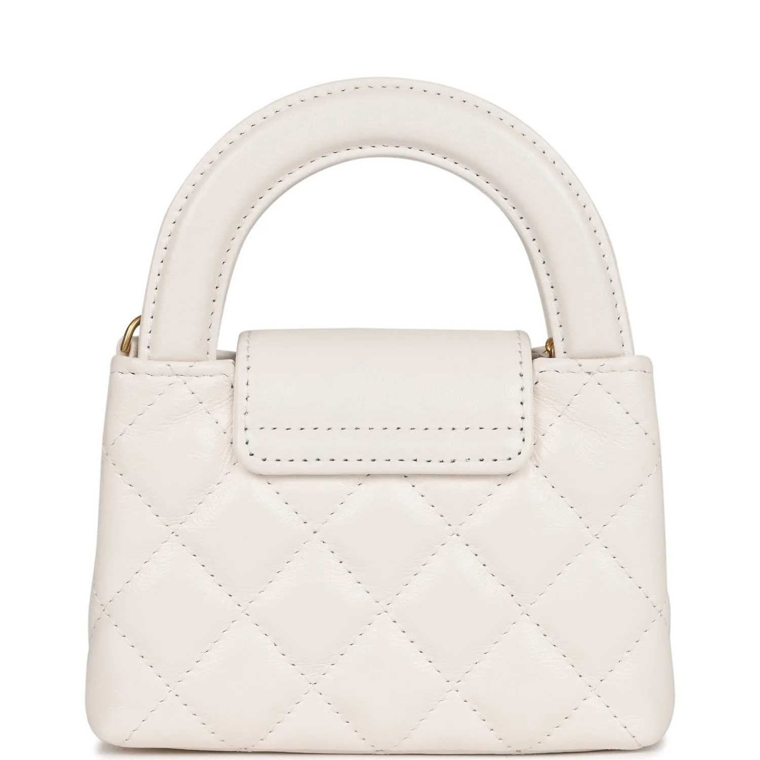 Chanel Nano Kelly Shopper White Shiny Aged Calfskin Brushed Gold Hardware