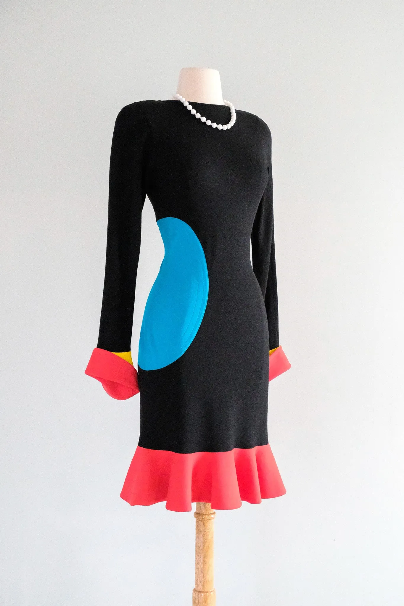 Coolest 1980's Pop Art Color Block Knit Dress  / Sz M