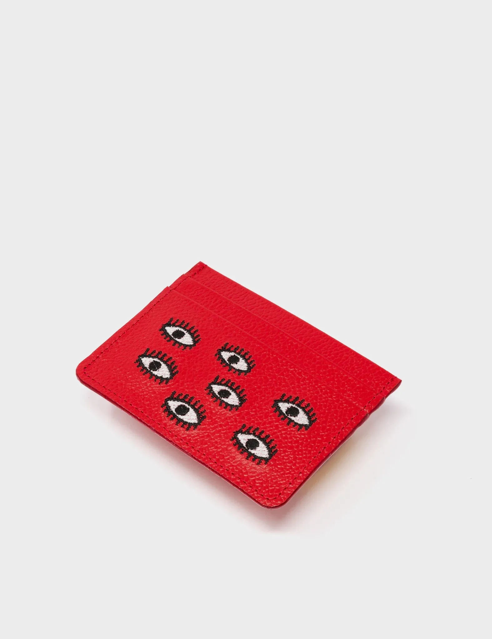 Filium Red Leather Cardholder - All Over Eyes Embroidery