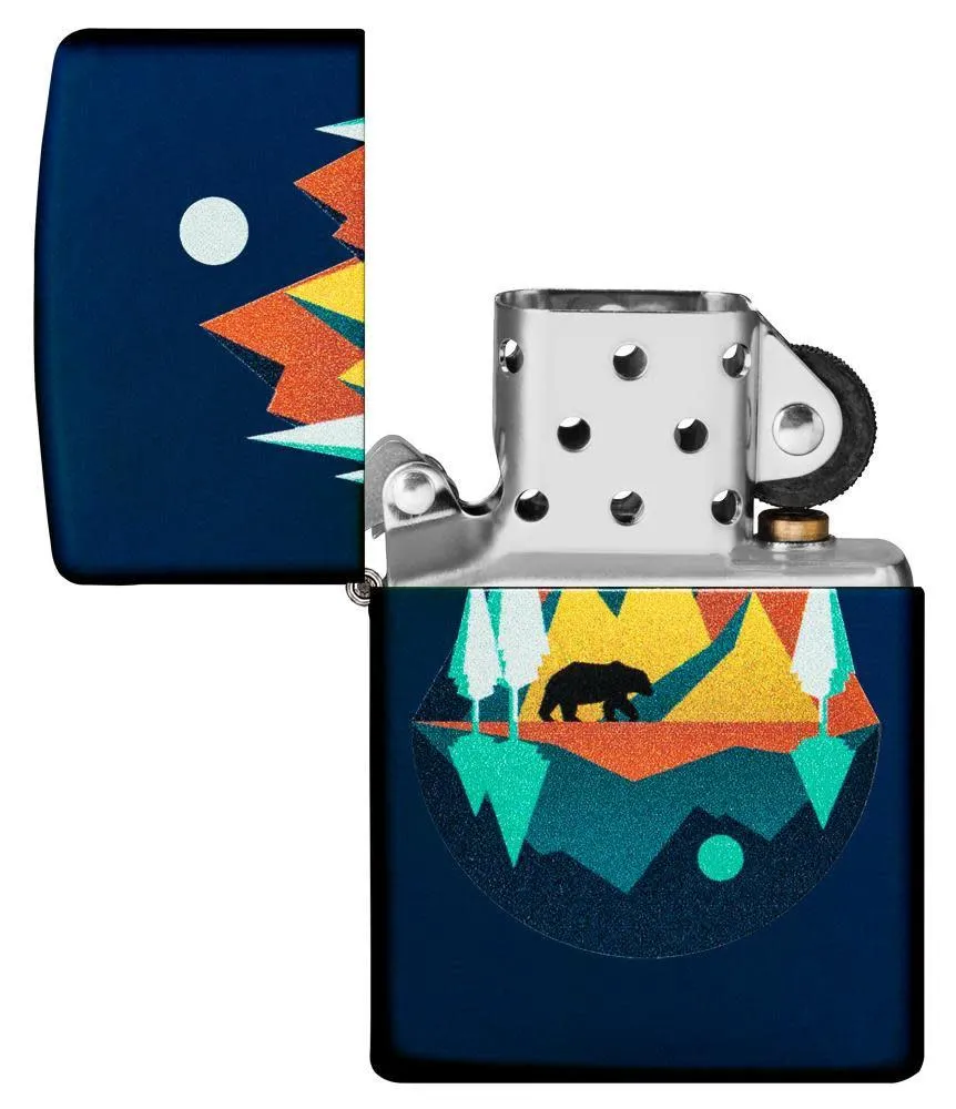 Geometric Bear and Mountains Design