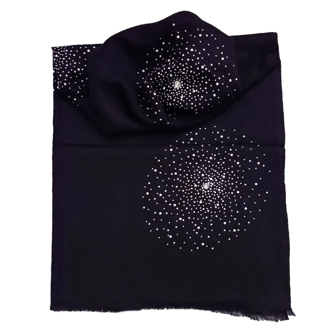 Large Pashmina Shawl with Crystal Beads Burst Design