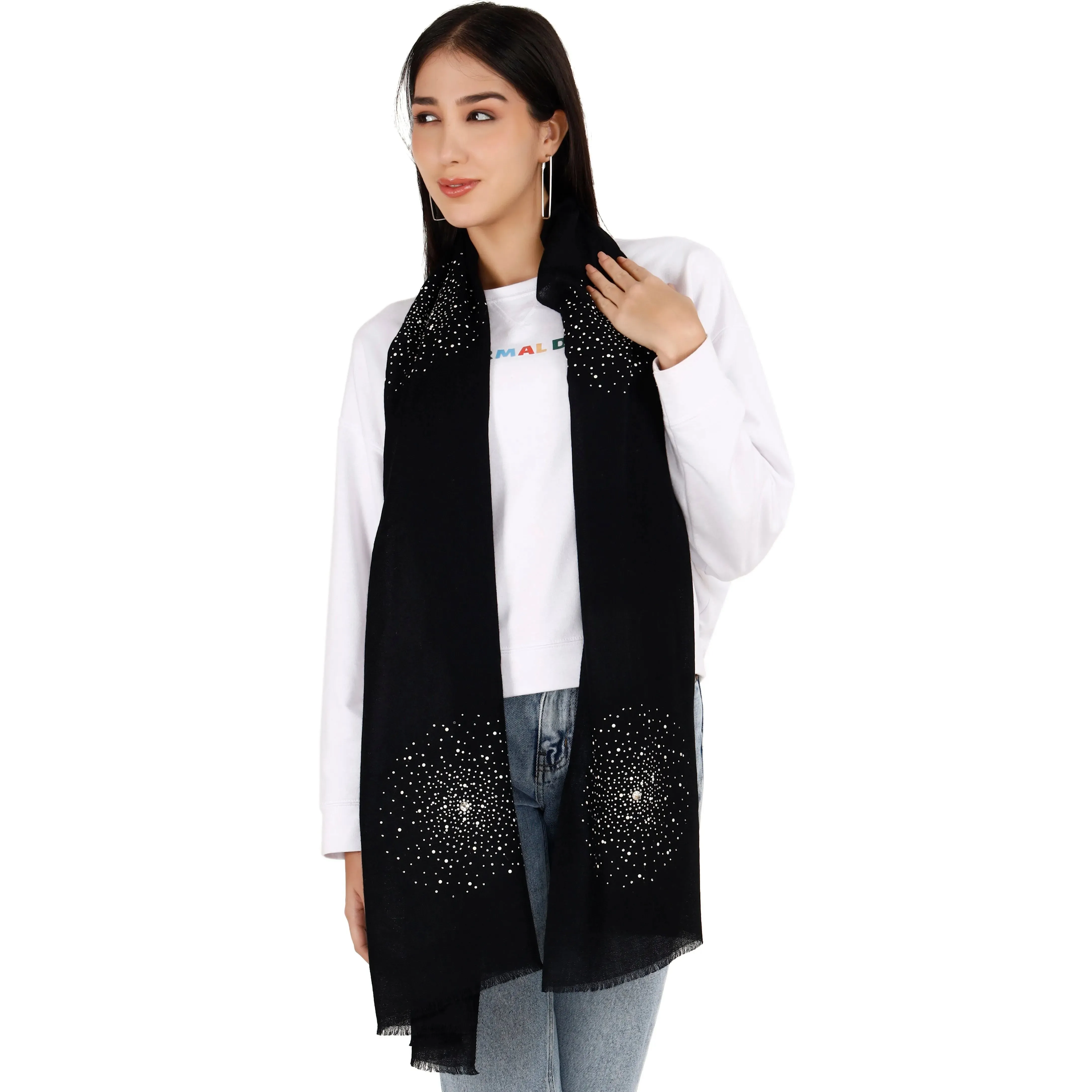 Large Pashmina Shawl with Crystal Beads Burst Design