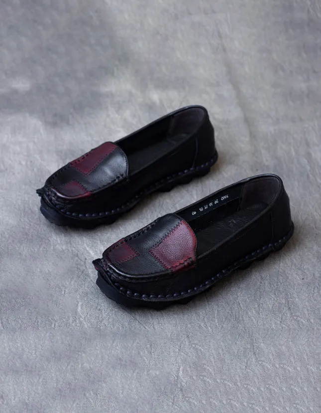 Round Head Handmade Retro Leather Loafers for Women 42