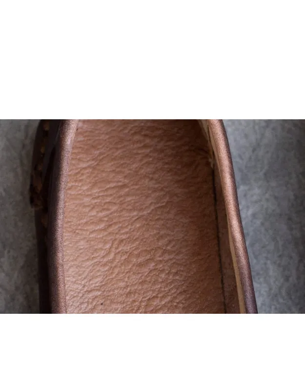 Round Head Handmade Retro Leather Loafers for Women 42