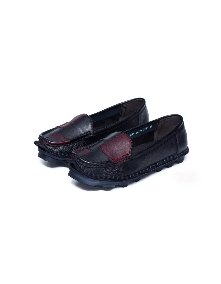 Round Head Handmade Retro Leather Loafers for Women 42