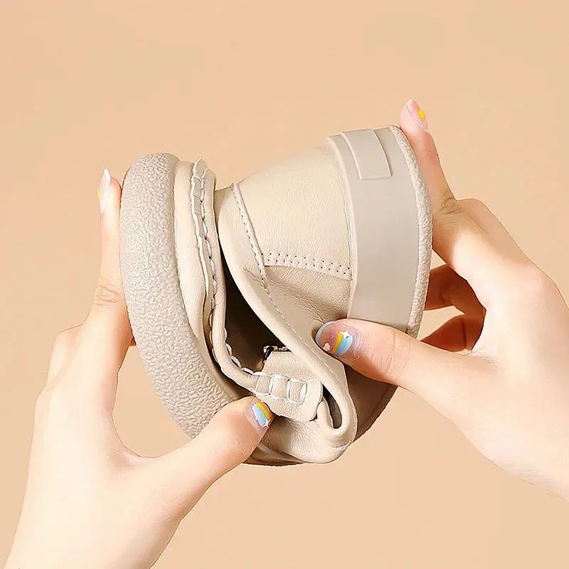 Shoes For Women Summer Leather Slip On Beige Casual Walking Ladies Non-Slip Soft Sole Loafers