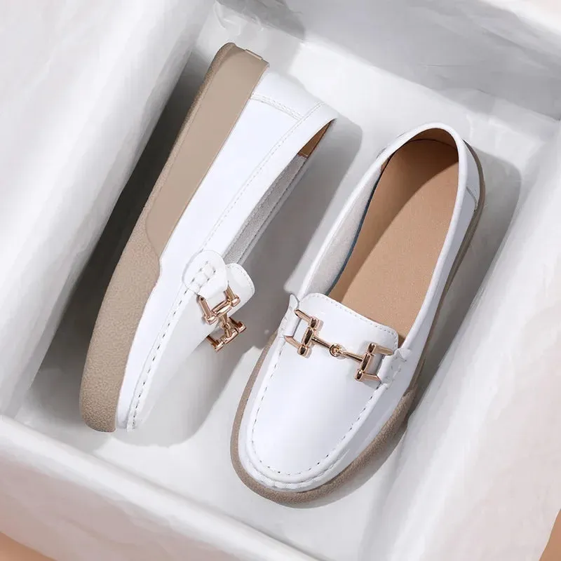 Shoes For Women Summer Leather Slip On Beige Casual Walking Ladies Non-Slip Soft Sole Loafers
