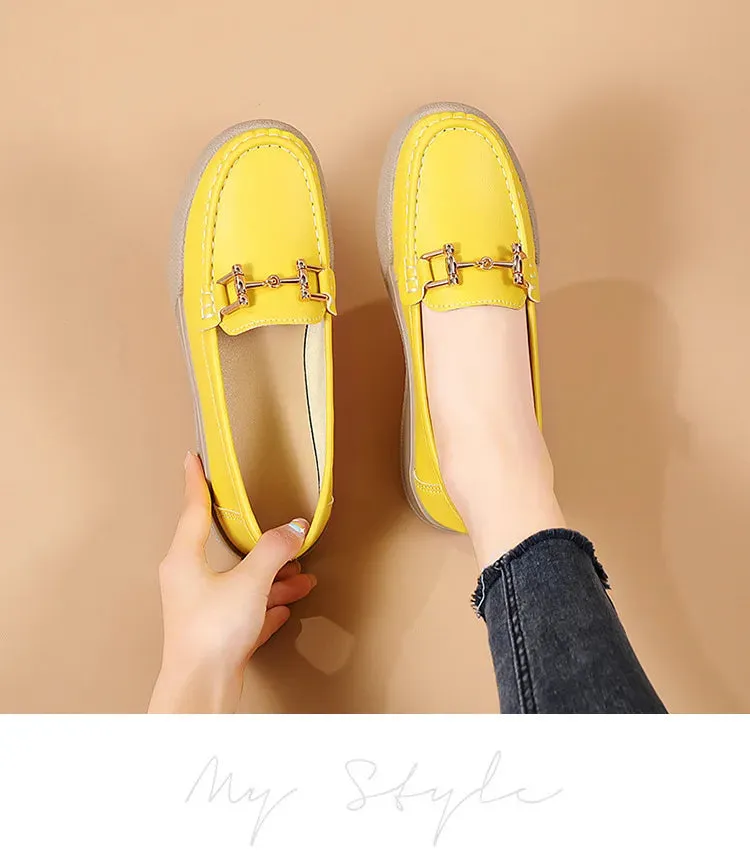 Shoes For Women Summer Leather Slip On Beige Casual Walking Ladies Non-Slip Soft Sole Loafers
