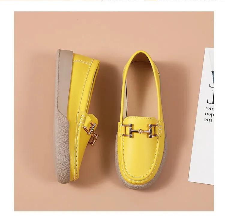 Shoes For Women Summer Leather Slip On Beige Casual Walking Ladies Non-Slip Soft Sole Loafers