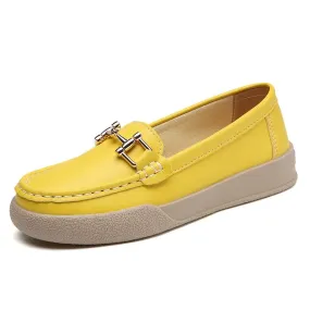 Shoes For Women Summer Leather Slip On Beige Casual Walking Ladies Non-Slip Soft Sole Loafers