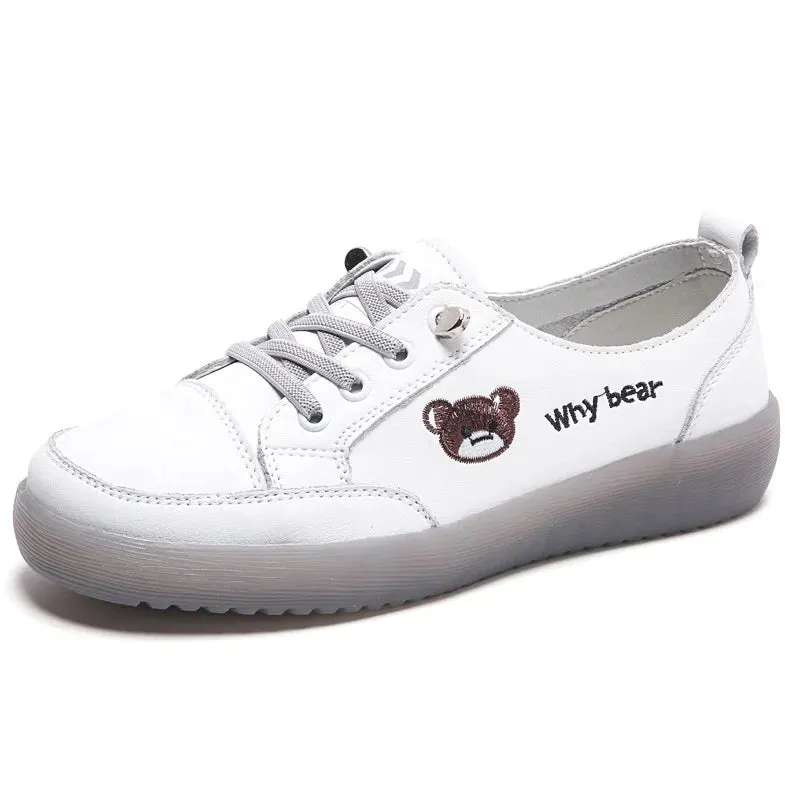 Spring Oxfords Women's Flat Shoes Casual Classic Solid Color PU Leather White Lacing Sneakers