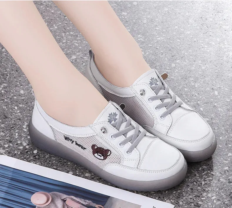 Spring Oxfords Women's Flat Shoes Casual Classic Solid Color PU Leather White Lacing Sneakers