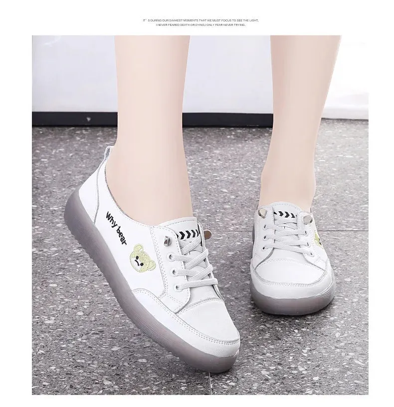 Spring Oxfords Women's Flat Shoes Casual Classic Solid Color PU Leather White Lacing Sneakers