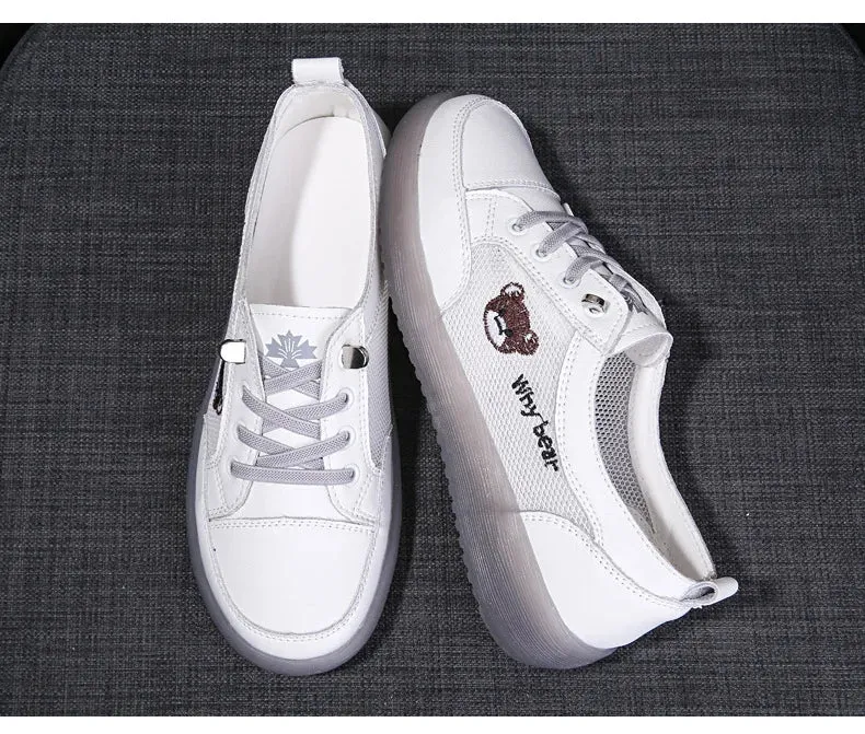Spring Oxfords Women's Flat Shoes Casual Classic Solid Color PU Leather White Lacing Sneakers