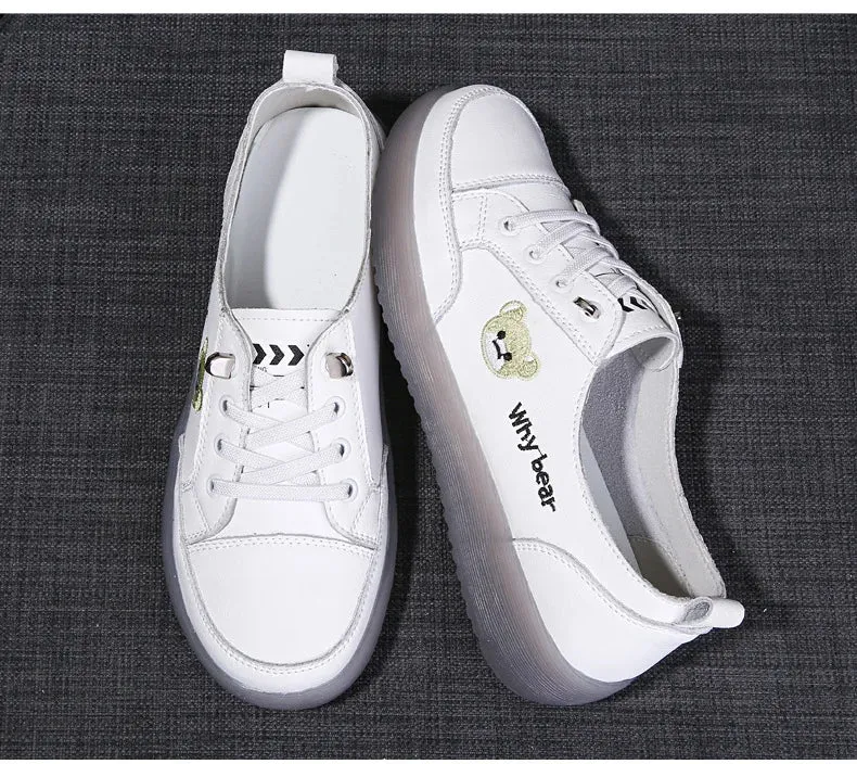 Spring Oxfords Women's Flat Shoes Casual Classic Solid Color PU Leather White Lacing Sneakers