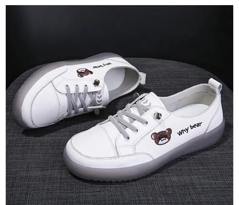 Spring Oxfords Women's Flat Shoes Casual Classic Solid Color PU Leather White Lacing Sneakers