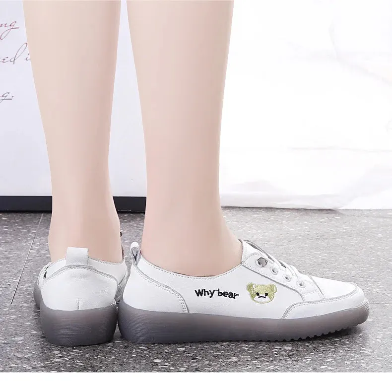 Spring Oxfords Women's Flat Shoes Casual Classic Solid Color PU Leather White Lacing Sneakers