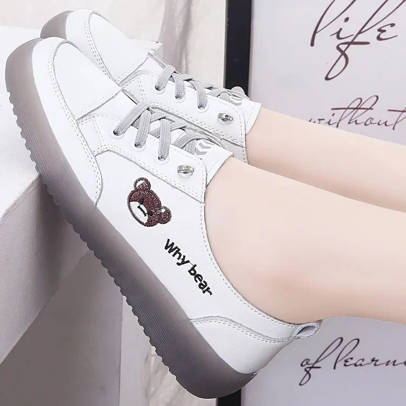 Spring Oxfords Women's Flat Shoes Casual Classic Solid Color PU Leather White Lacing Sneakers