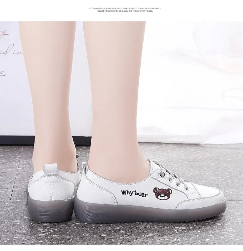 Spring Oxfords Women's Flat Shoes Casual Classic Solid Color PU Leather White Lacing Sneakers