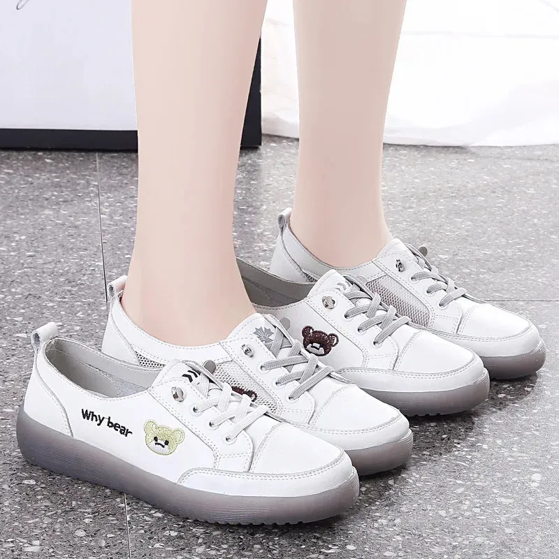 Spring Oxfords Women's Flat Shoes Casual Classic Solid Color PU Leather White Lacing Sneakers