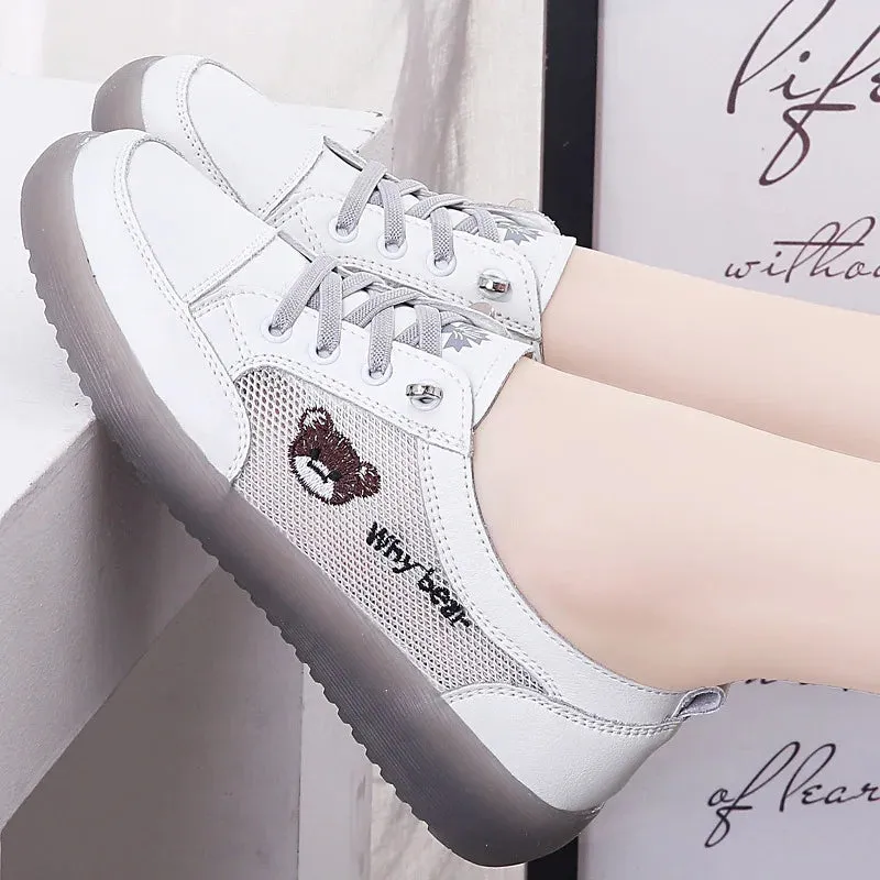 Spring Oxfords Women's Flat Shoes Casual Classic Solid Color PU Leather White Lacing Sneakers