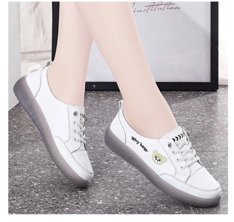 Spring Oxfords Women's Flat Shoes Casual Classic Solid Color PU Leather White Lacing Sneakers