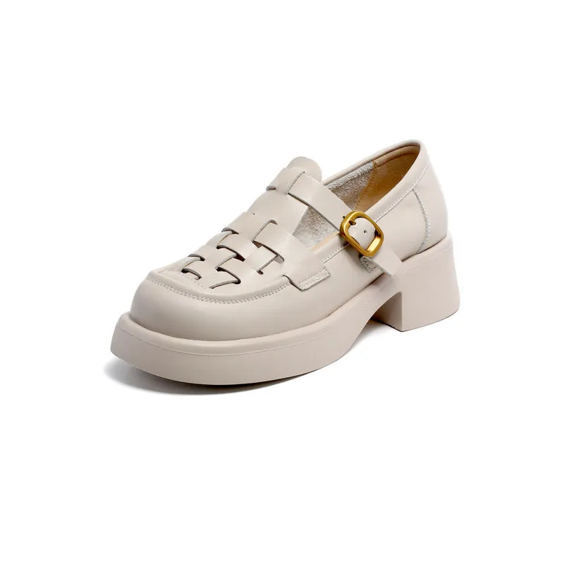 Women Casual Plaited Leather Chunky Lug Sole Sandals