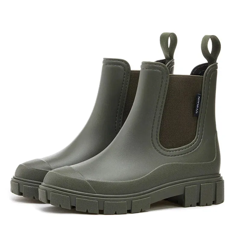 Women Waterproof Boots New Fashion Elastic Mouth Ankle Boots Mid Top Rain Shoes Non Slip Outdoor Indoor Chelsea Boot Wading Shoe