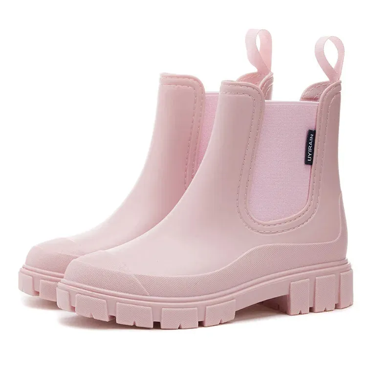 Women Waterproof Boots New Fashion Elastic Mouth Ankle Boots Mid Top Rain Shoes Non Slip Outdoor Indoor Chelsea Boot Wading Shoe