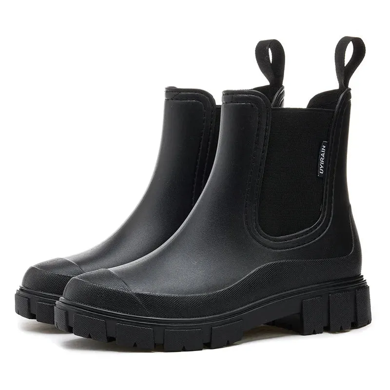 Women Waterproof Boots New Fashion Elastic Mouth Ankle Boots Mid Top Rain Shoes Non Slip Outdoor Indoor Chelsea Boot Wading Shoe
