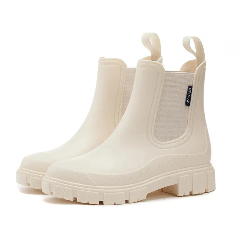Women Waterproof Boots New Fashion Elastic Mouth Ankle Boots Mid Top Rain Shoes Non Slip Outdoor Indoor Chelsea Boot Wading Shoe