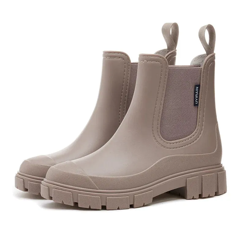 Women Waterproof Boots New Fashion Elastic Mouth Ankle Boots Mid Top Rain Shoes Non Slip Outdoor Indoor Chelsea Boot Wading Shoe